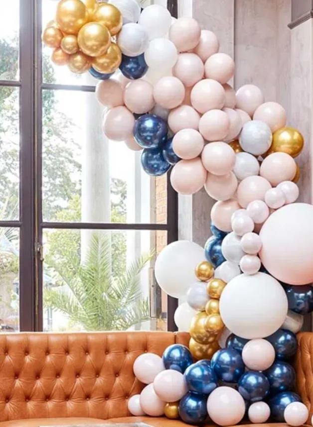 Ballongbåge – Marmor, blå och guld