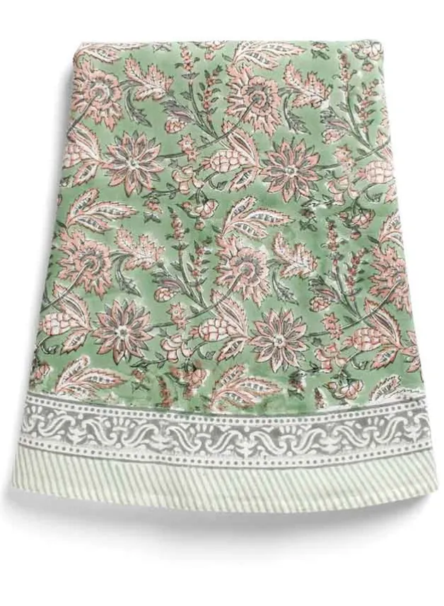 Bordsduk Rund – Indian Summer Green/Rose Ø 220 cm – Chamois