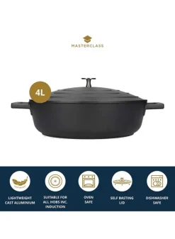 Gryta 28 cm – 4 L Gjuten Aluminium Svart Låg – Masterclass