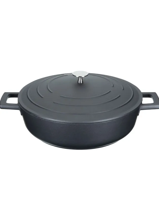 Gryta 28 cm – 4 L Gjuten Aluminium Svart Låg – Masterclass