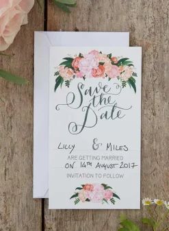 Hand illustrated floral save the date cards – boho