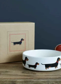 Hundskål med motiv av svarta taxar -19 cm i porslin