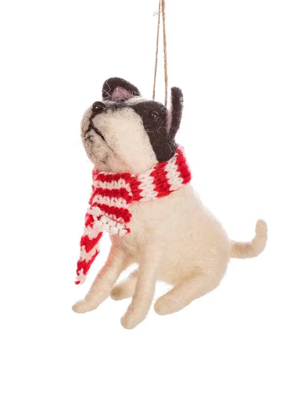 Julgransdekoration i ull Sittande Bulldog med halsduk – S&B