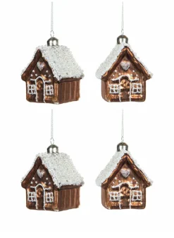 Julgransdekoration Pepparkakshus med kristyr – Set om 4 stycken