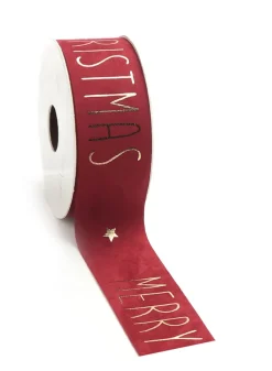 Julklappsband, presentband i RÖD sammets imitation Merry Christmas 40 mm bred – 5 meter
