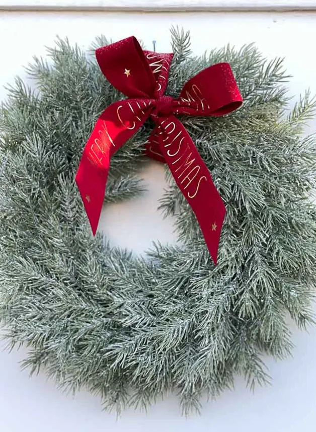 Julklappsband, presentband i RÖD sammets imitation Merry Christmas 40 mm bred – 5 meter