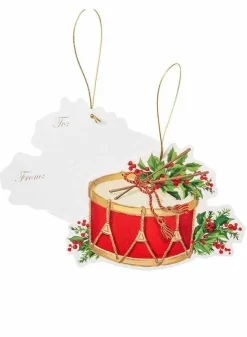 Julklappsetiketter 4 stycken – 15 cm – Trumma med mistel – Caspari