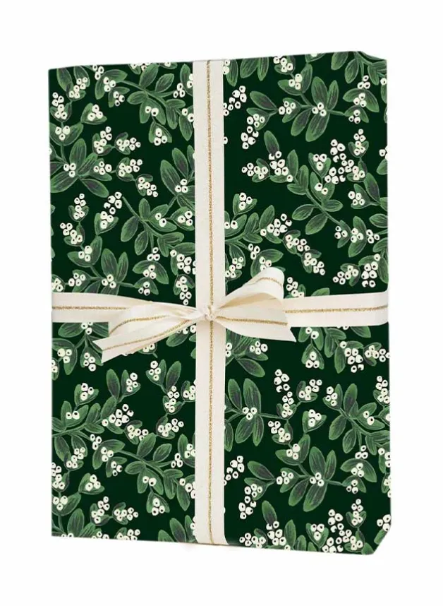 Julklappspapper Evergreen mistletoe – Rulle 3 ark – Rifle Paper Co