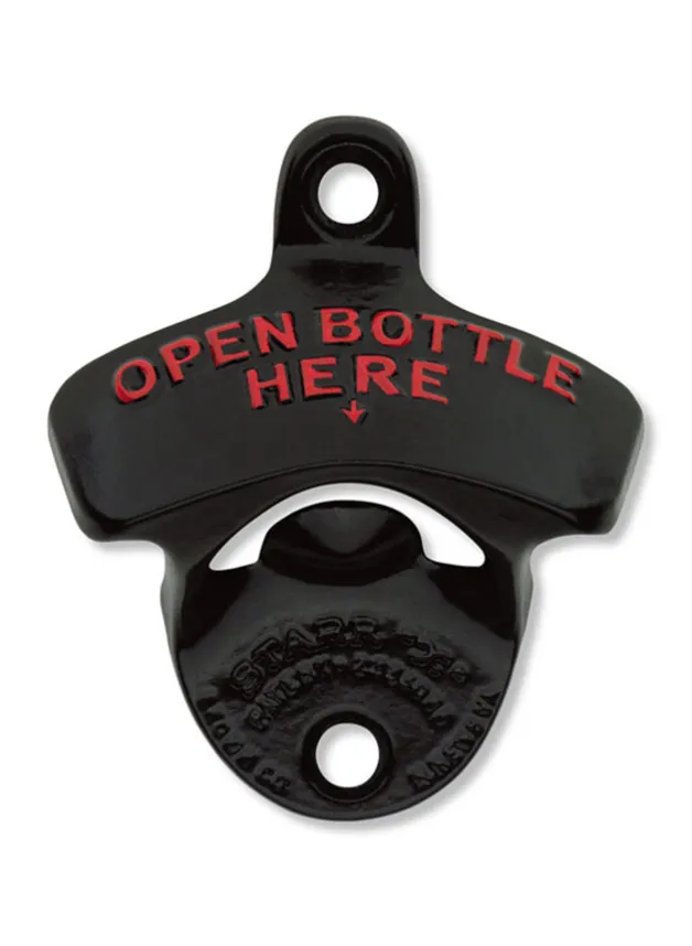 Kapsylöppnare vägg – Open Bottle Here – Svart med röd text – STARR