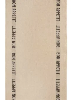 Kökshandduk i Linne Bon Appetit, beige/svart 45×77 cm