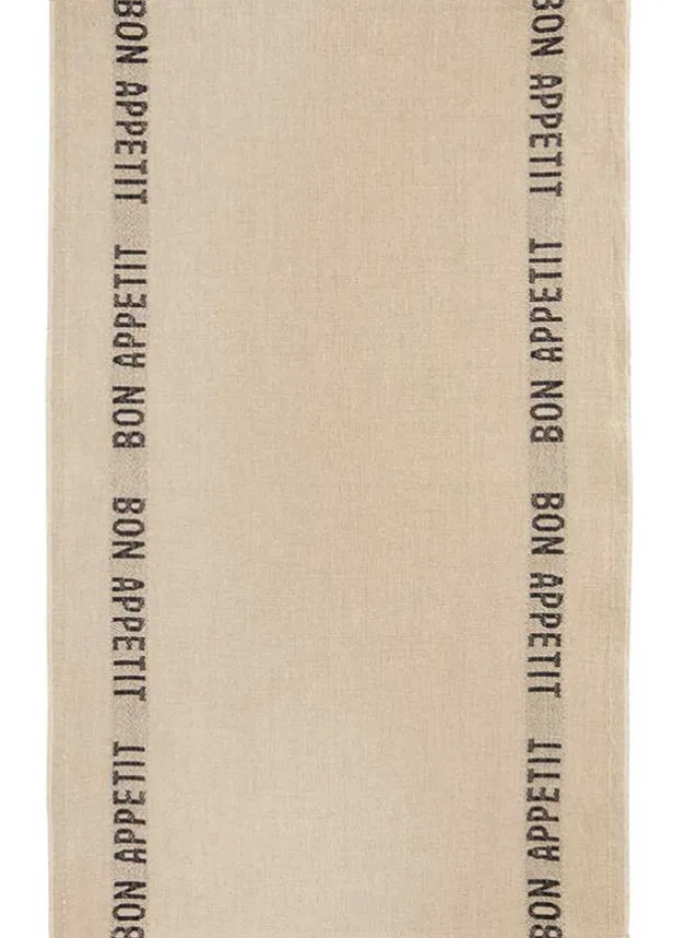 Kökshandduk i Linne Bon Appetit, beige/svart 45×77 cm