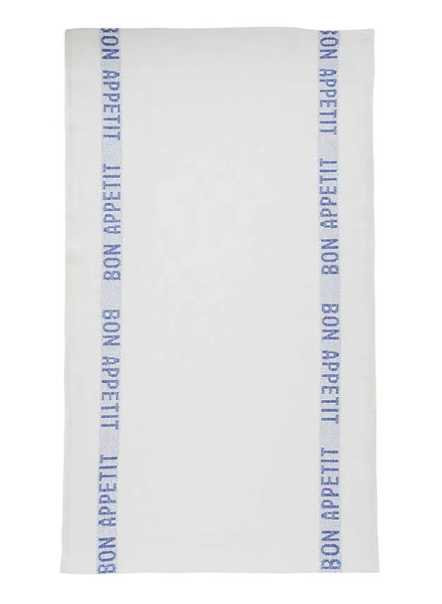 Kökshandduk i Linne Bon Appetit – Vit/blå 45×77 cm