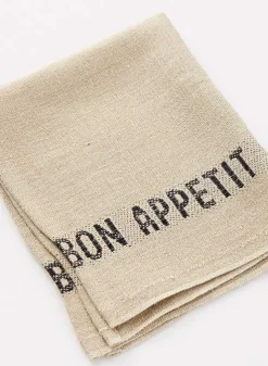 Linneservett – bon appetit beige/svart – 45 x 35 cm