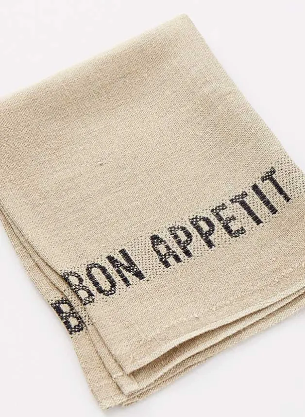 Linneservett – bon appetit beige/svart – 45 x 35 cm