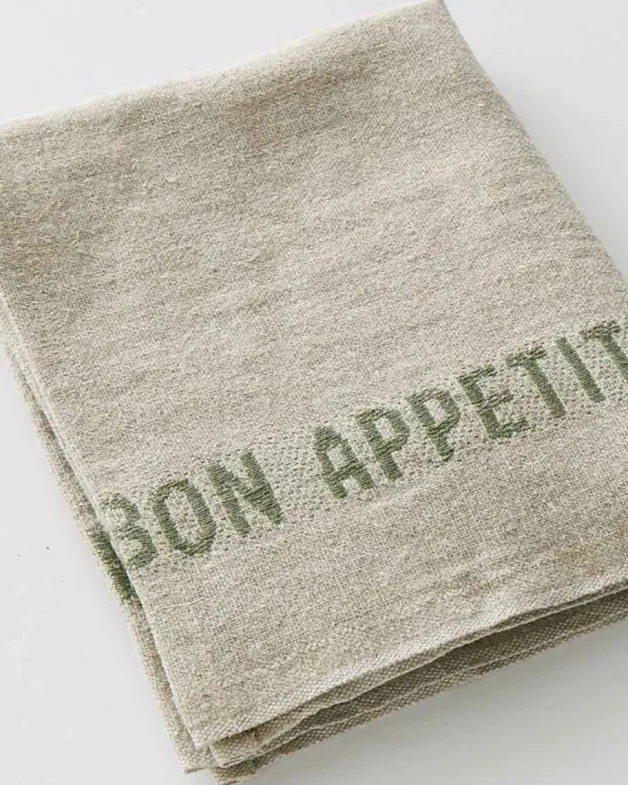 Linneservett – bon appetit Beige/grön – 45 x 35 cm