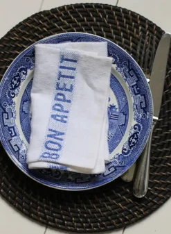 Linneservett Bon Appetit Vit/blå – 45 x 35 cm