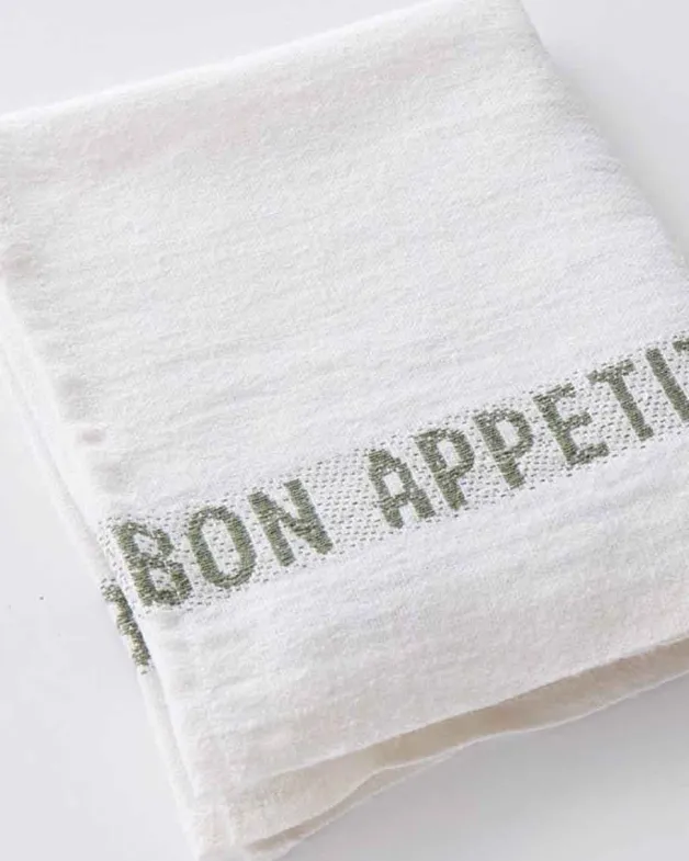Linneservett – bon appetit vit/grön – 45 x 35 cm