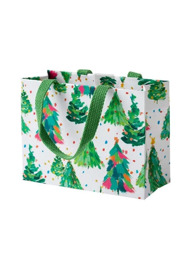 Liten Presentpåse – Julgranar och prickar – Caspari – 17.75 x 7.5 x 13.5 cm