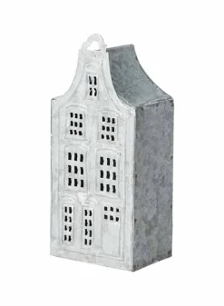 Ljuslykta Hus Fenix Grå/vit L8, B6, H18 cm – Affari