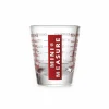 Minimått i glas med röd text