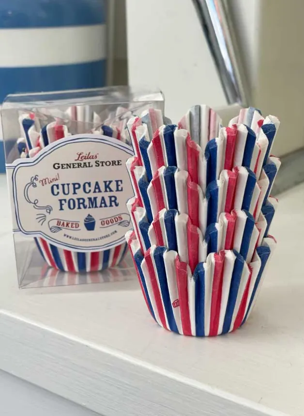 Muffinsformar Mini Leilas – Randig röd/vit/blå – 60 st