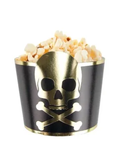 Pappersbox – svart Godisbox med Piratskalle i guld – 8 st