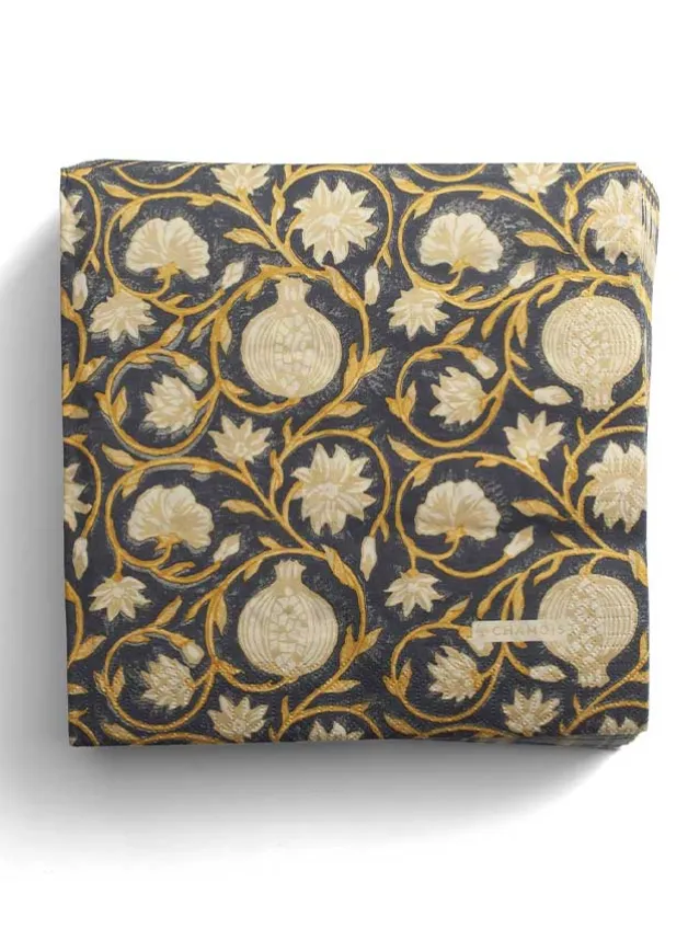 Pappersservetter, Tangier Pomegranate – Blue & Ochre – 40x40cm Chamois