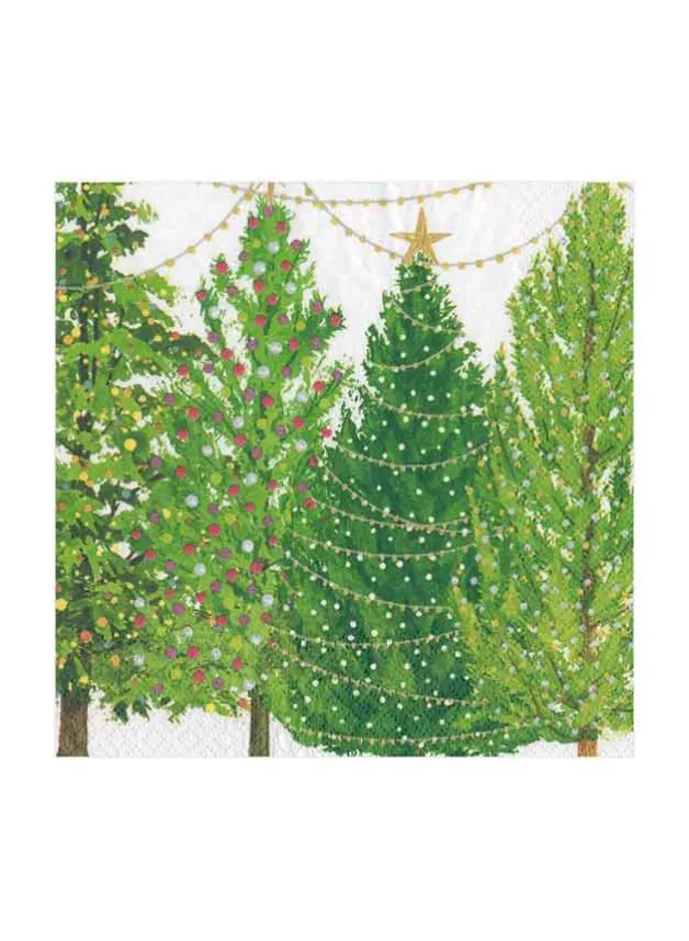 Pappersservett 33 x 33 cm – Julgranar med belysning – Caspari
