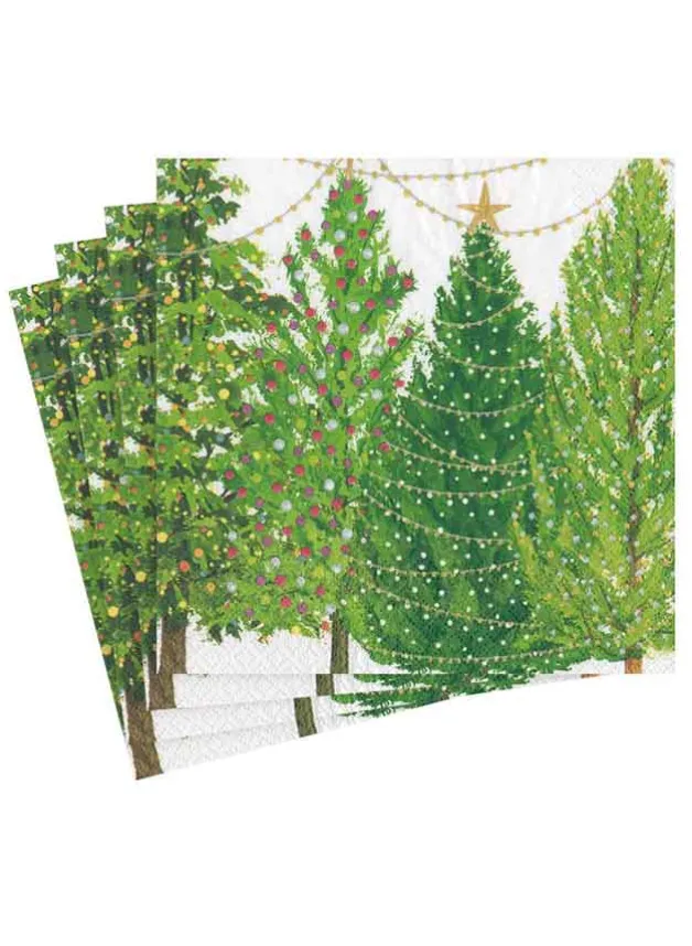 Pappersservett 33 x 33 cm – Julgranar med belysning – Caspari