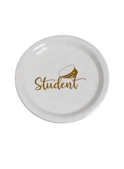 Papperstallrikar Student vit med guldtext 18 cm – 8 st