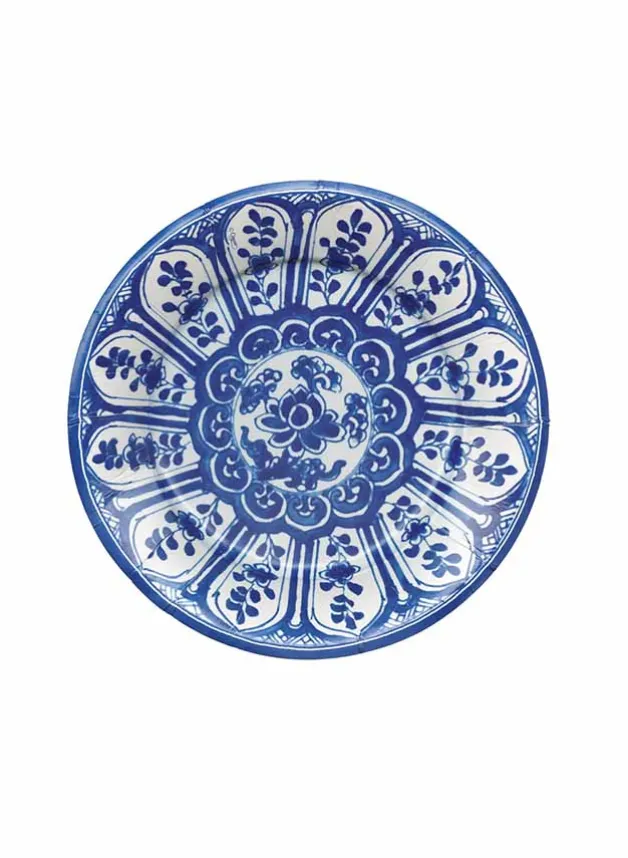 Papperstallrik Assiette Dia. 20 cm – Indigo Blue Garden – Caspari