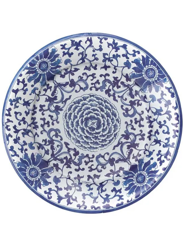 Papperstallrik Dinner Dia. 27 cm – Indigo Blue Garden – Caspari