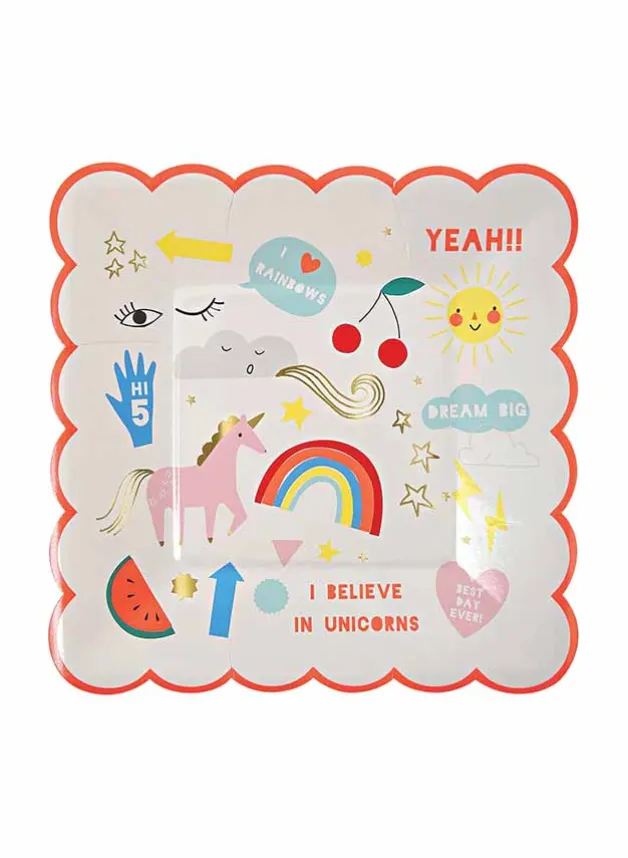 Papperstallrik enhörning/regnbåge Unicorns 18×18 cm – Meri Meri