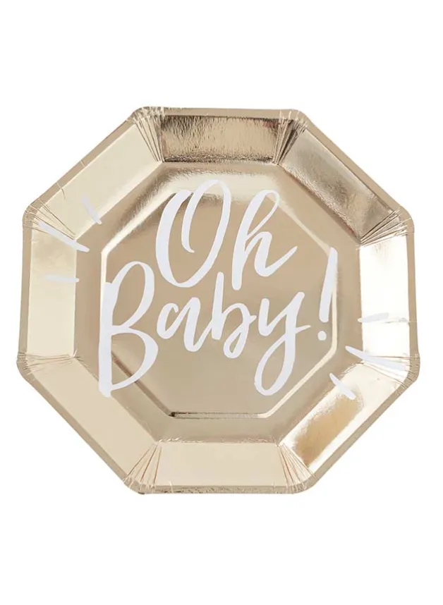 Papperstallrik Oh baby guld