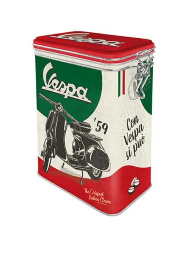 Plåtburk Kaffeburk Knäpplock, Vespa Retro Piaggio – Nostalgic Art