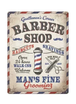 Plåtskylt ”Barber Shop” 30×40 cm – Nostalgic Art