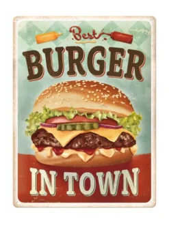 Plåtskylt ”Best Burger in Town” 30×40 cm – Nostalgic Art