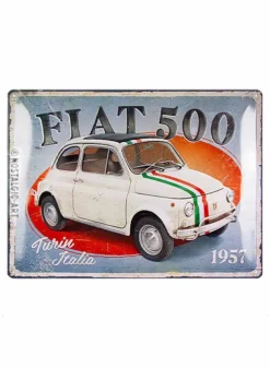 Plåtskylt Fiat 500 Turin Italia 30×40 cm – Nostalgic Art