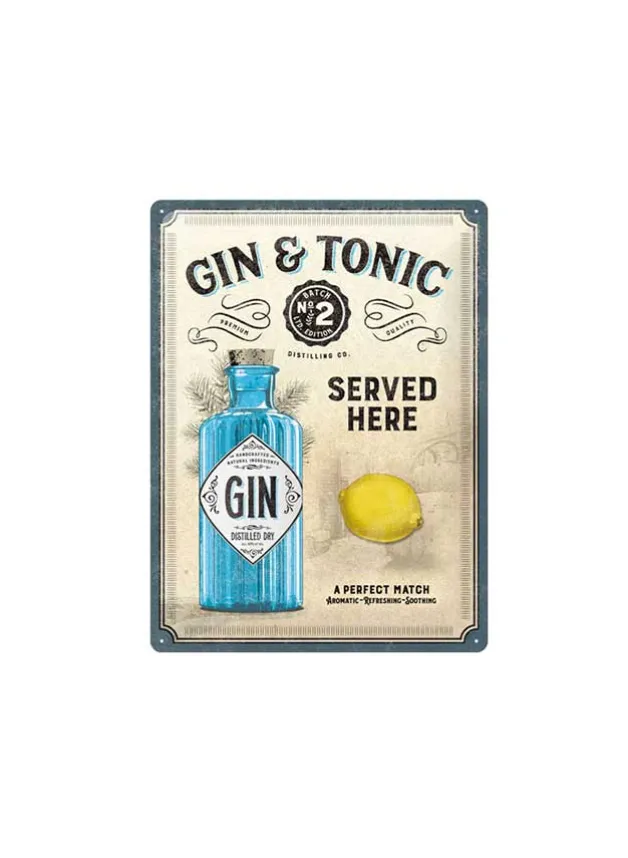 Plåtskylt Gin & Tonic Served Here 15×20 cm – Nostalgic Art