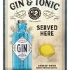 Plåtskylt ”Gin & Tonic Served Here” 30×40 cm – Vintage Design