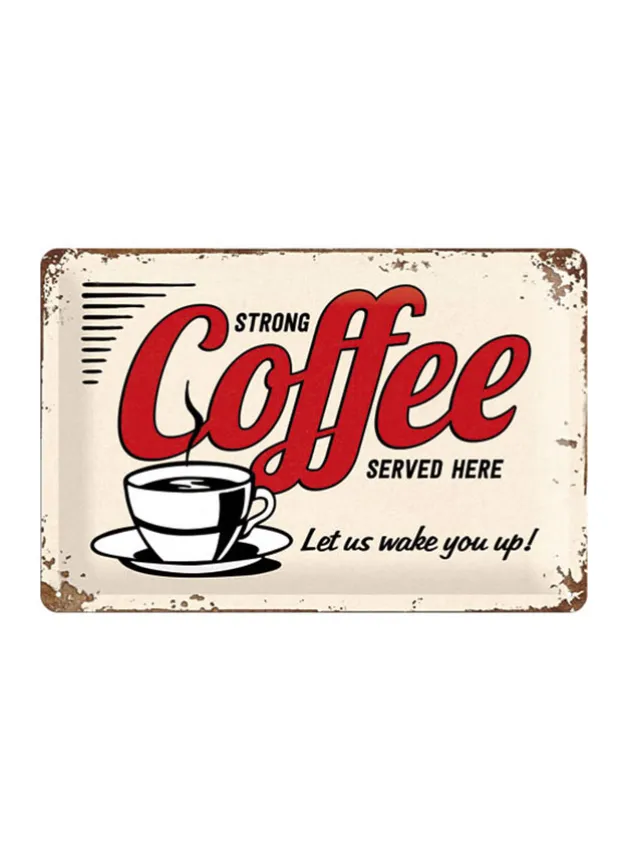 Plåtskylt ”Strong Coffee Served Here” 20 x 30 cm – Nostalgic Art