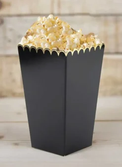 Popcorn Box Svart med guldkant – 8 st