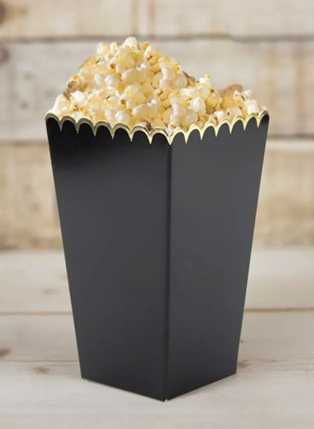 Popcorn Box Svart med guldkant – 8 st