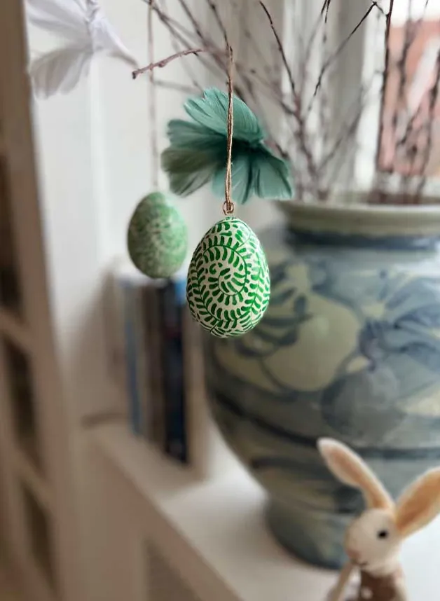 Påskägg Handmålade gröna blad