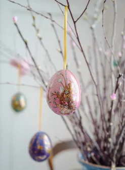 Påskägg i plåt – 4 st Mini med hänge – 6,5×5 cm
