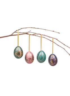 Påskägg i plåt – 4 st Mini med hänge – 6,5×5 cm