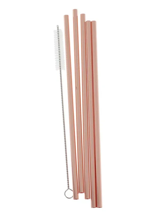 Stålsugrör Rosé Guld 5 st – Ginger Ray