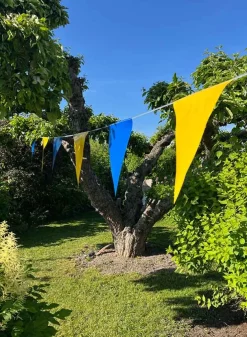 STORA VIMPLAR – Flaggspel med blå och gula vimplar höjd 54 cm – 10 meter