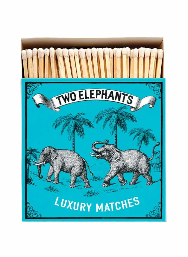 Tändsticksask – Two elephants on Blue – Archivist