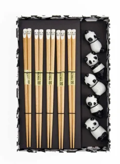 Ätpinnar Panda Brown Giftset 5 st Chopsticks och 5 st vilostenar – Tokyo Design